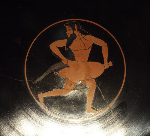 Detail of a Red-Figure Kylix Attributed to Oltos with a Satyr in the Getty Villa, June 2016