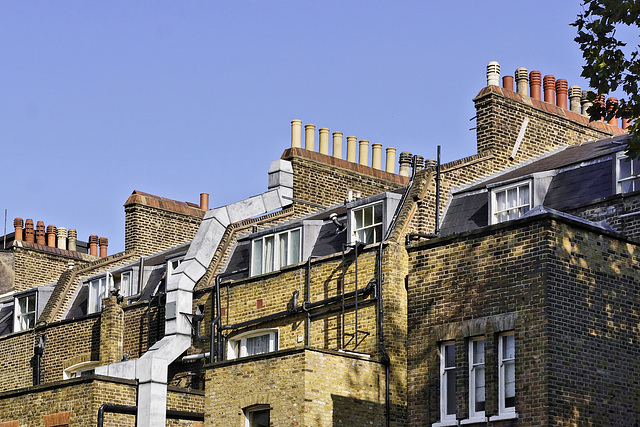 Chimneys – Gower Street seen from Store Street, Bloomsbury, London, England