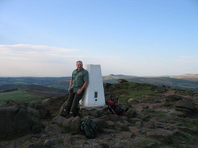 Trig Point on The Roaches (505m) with Shutlingsloe in the distance