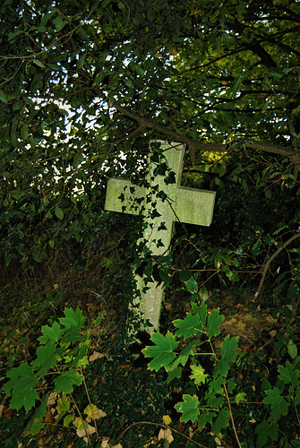 In a dark forgotten corner of the churchyard lies this stone....