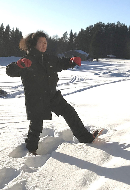 trying out snow shoes