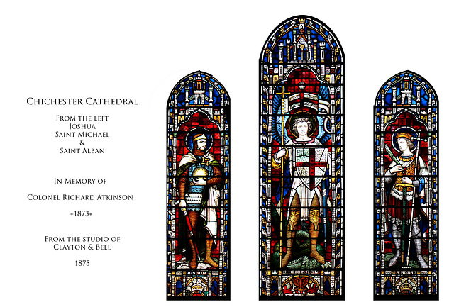 Chichester Cathedral - Joshua, St Michael & St Alban IM Col R Atkinson by Clayton & Bell 1875