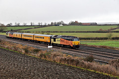 Colas RailFreight class 67`s 67023 STELLA tnt  67027 CHARLOTTE with 1Q28 Derby RTC Network Rail - Heaton T&R.S.M.D test train at Colton Jct 14.12.19.