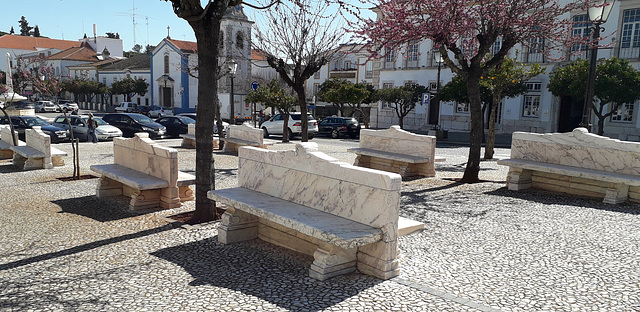 Marble benches.