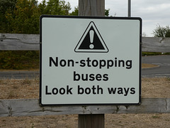 A warning to pedestrians at the Trumpington Park & Ride site - 23 Jul 2022 (P1120685)