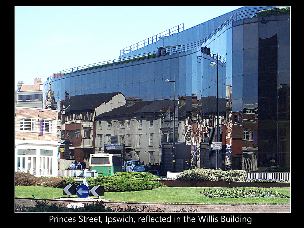 Princes Street Ipswich reflected in the Willis Building 18 3 2005