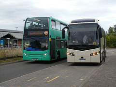 Stagecoach East 15197 (YN64 ANF) and Mil-Ken Travel BU16 PBV at Trumpington - 23 Jul 2022 (P1120744)