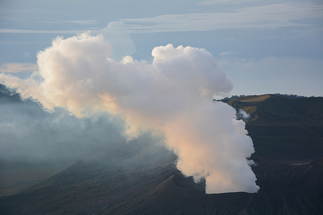 Indonesia, Java, Fumarola Emanates from the Volcano Bromo at Sunrise
