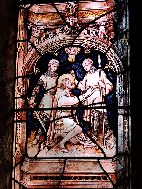 Detail of stained glass, Ashover Church, Derbyshire