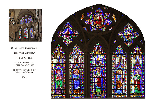 Chichester Cathedral - West Window upper tier Christ & Evangelists - by W Wailes 1849