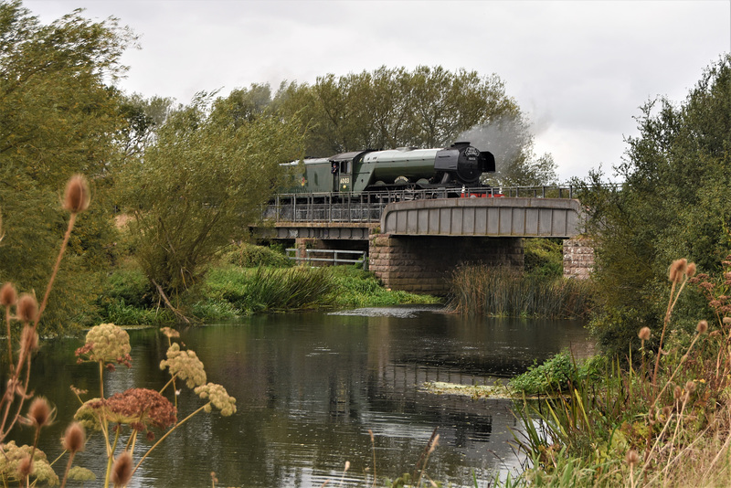 Flying Scotsman crossing the river Nene at Peterborough