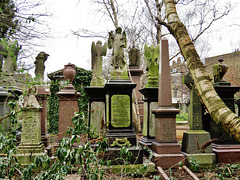 abney park cemetery, london,c19 angels and monuments close to the church st gates