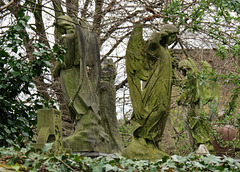 abney park cemetery, london,c19 angels and monuments close to the church st gates