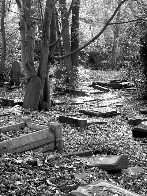 Vandalised graves, Brookfield churchyard, Gorton.
