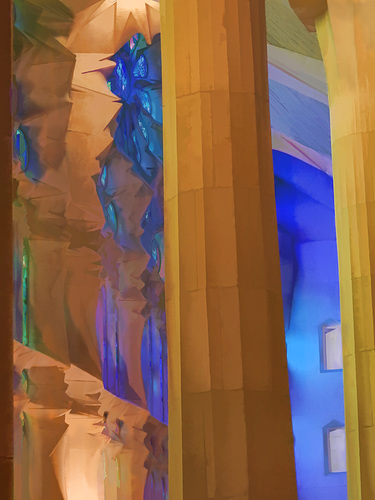the sun comes in through stained glass