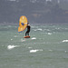 Kite Surfing with a hydrofoil. Manukau Heads