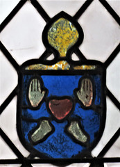 shaftesbury st peter church, dorset, c16 five wounds heraldry glass