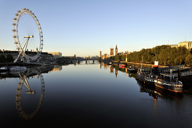 The London Eye, Westminster Bridge, Houses of Parliament and the river Thames
