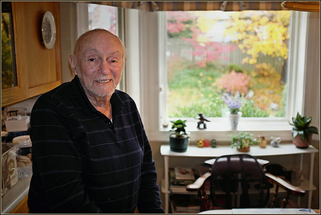 A in his kitchen