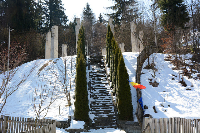 Romania, Maramureș, The Staircase to the Hill of Heroes in the Village of Moisei