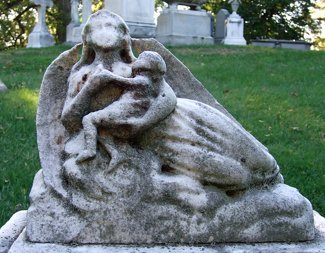 Eroded Virgin and Child in Greenwood Cemetery, September 2010