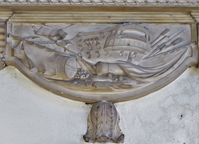 chelmsford cathedral, essex  (21)c18 tomb of j.p.tindal +1797 showing the ship he died on, hms monarch