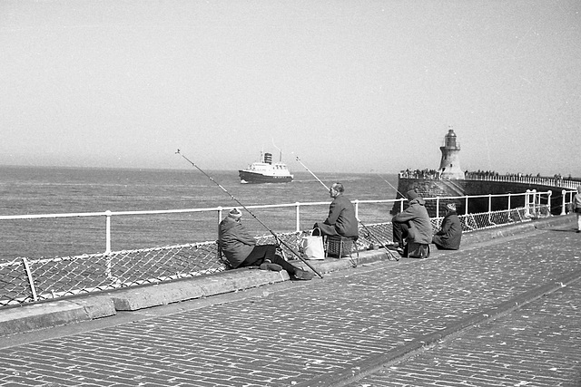 Ship passing South Shields Light  mid 1960s