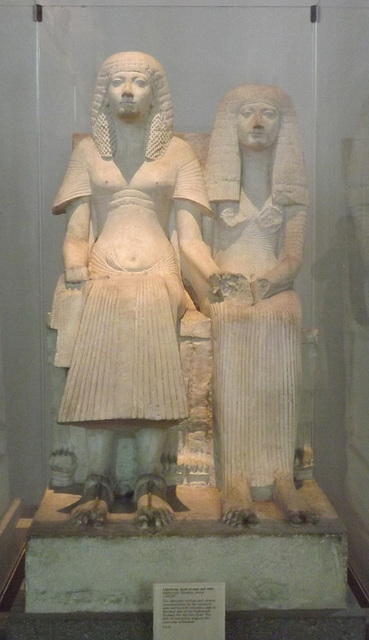 Egyptian Limestone Dyad of a Man and Wife in the British Museum, May 2014
