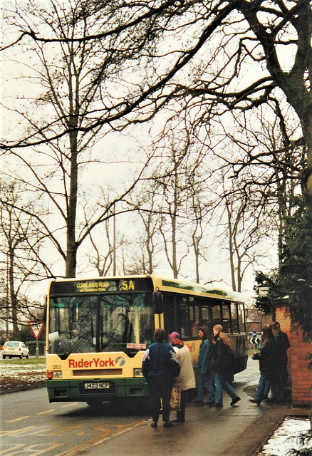 Rider York 1203 (J423 NCP) seen near York University – 7 Feb 1996 (301-13)