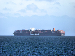 A Hapag-Lloyd container ship moored of of Sandown IOW