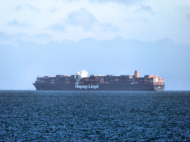 A Hapag-Lloyd container ship moored of of Sandown IOW