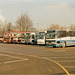 Buses and coaches parked at Ram Meadow, Bury St. Edmunds – 16 February 1994 (214-20)