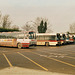 Buses and coaches parked at Ram Meadow, Bury St. Edmunds – 16 February 1994 (214-21)