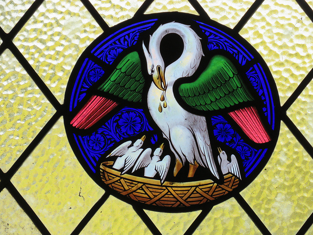 biddenden church, kent  (27)mid c19 glass with pelican in its piety, perhaps lavers and barraud