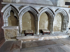 biddenden church, kent  (28)heavily restored late c13 piscina and sedilia