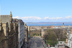 Looking up South St David's Street from the St Giles Monument towards the Firth of Forth