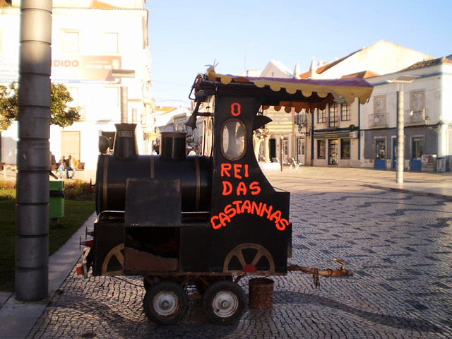 Trailer of grilled chestnuts.