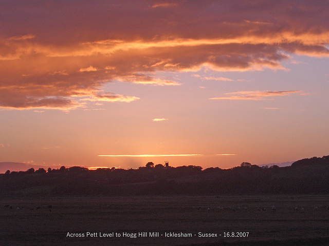 Sunset across Pett Level to Hogg Hill Mill - Icklesham - Sussex 16 8 2007
