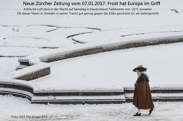 610 Züricher Zeitung: Mann in Dresden im Schnee