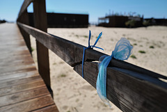 Blue rope on the boardwalk