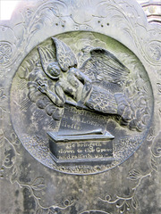 wollaton church, notts; slate c18 tombstone with angel wreath of hannah sleight +1789