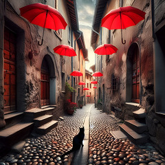 red umbrellas