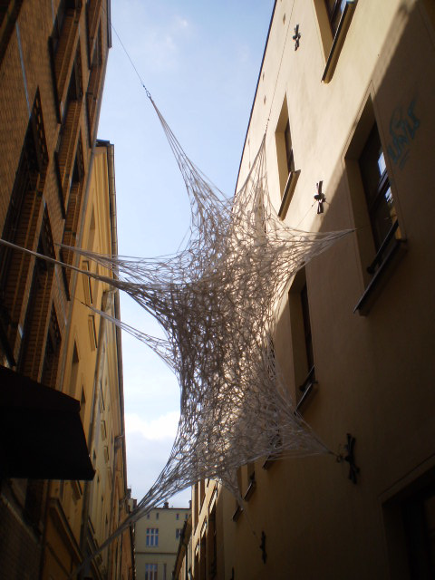 Hanging textile net.