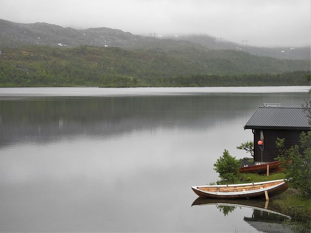 Haus am See mit Booten.