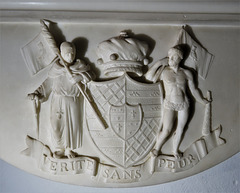 wollaton church, notts; c19 tomb heraldry of henry willoughby +1800 by bacon