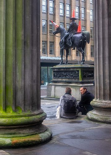 Duke of Wellington Statue with Three Traffic Cones