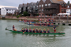 Dragon boats getting ready to race