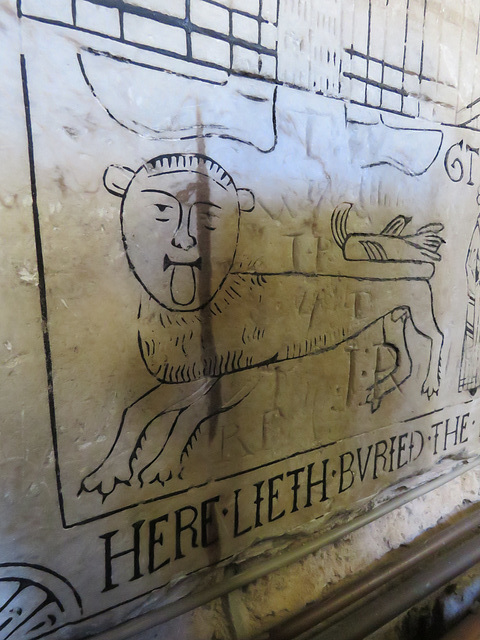 repton church, derbyshire (4)lion on incised slab of gilbert thacker +1563 attrib. to the royleys of burton