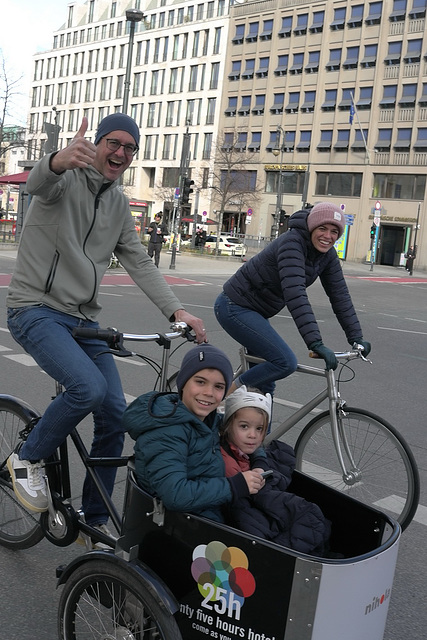 self organized family on hired bikes