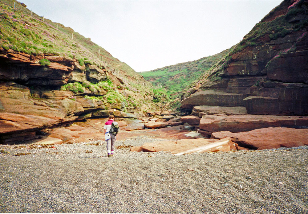 Looking along the climb from Fleswick Bay (scan from 1990)